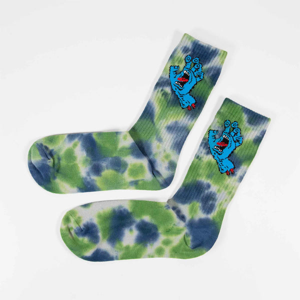 Santa Cruz - Screaming Hand Tie Dye Socks - Light Grey / Apple / Blue