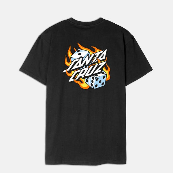 Santa Cruz - Flaming Dice Dot Chest T-Shirt - Black