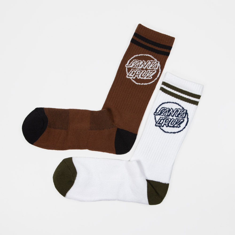 Santa Cruz - Kick Socks (2 Pack) - Chestnut / Black & White / Dark Moss