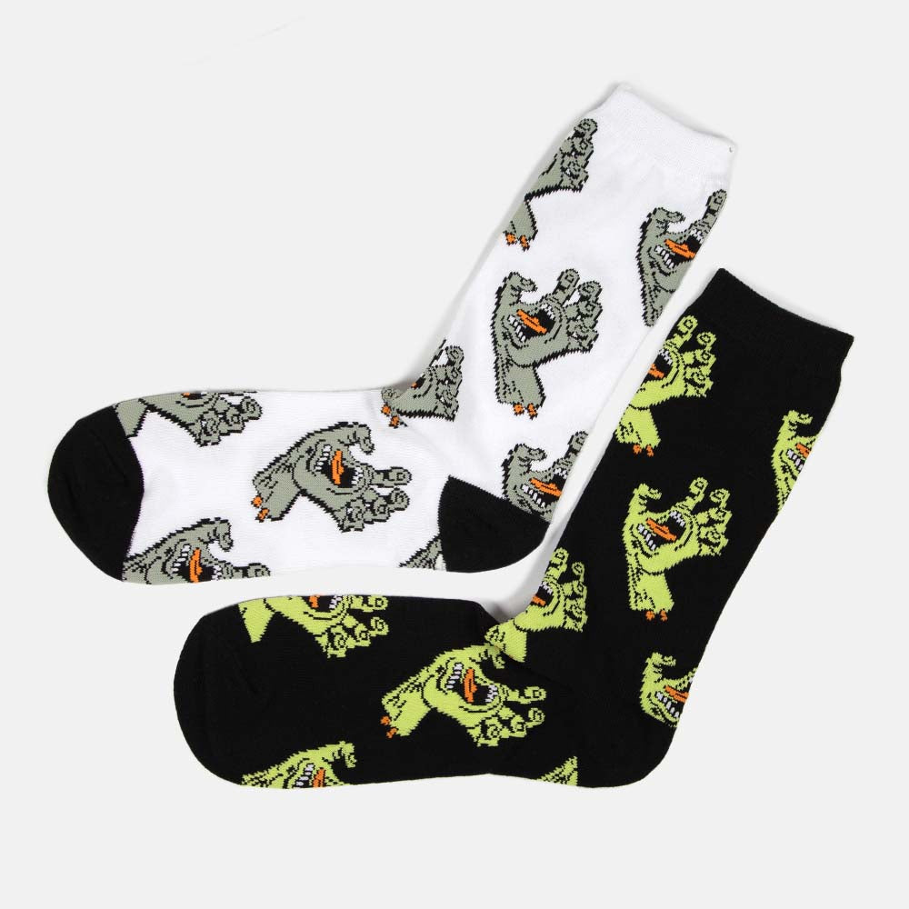 Santa Cruz - Multi Screaming Hand Socks (2 Pack) - White / Stone Grey / Black / Matcha