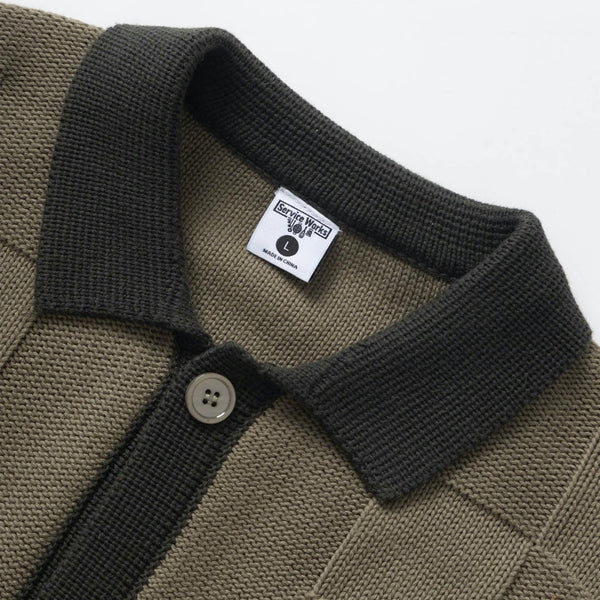 Service Works - Check Panel Knitted Cardigan - Olive