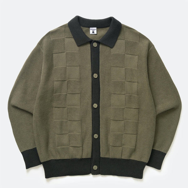 Service Works - Check Panel Knitted Cardigan - Olive