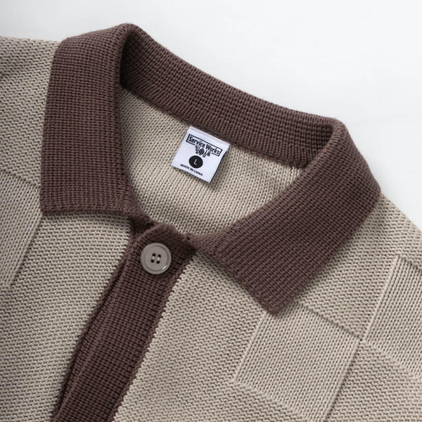 Service Works - Check Panel Knitted Cardigan - Mushroom