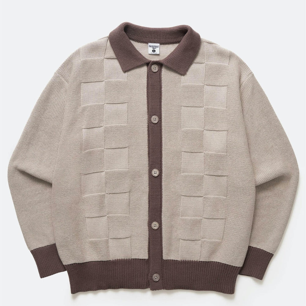 Service Works - Check Panel Knitted Cardigan - Mushroom