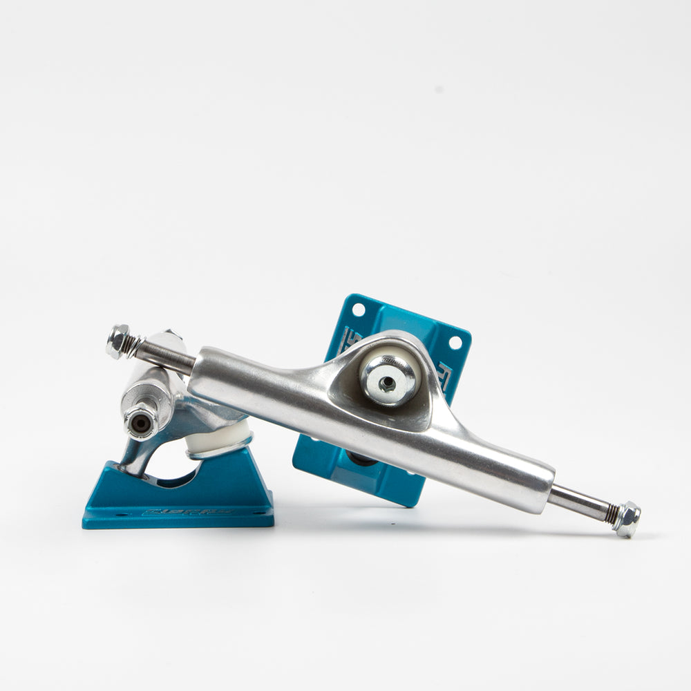 Slappy Trucks - (Pair) 8.25" ST1 Inverted Hollow Lights Ultra Low Kingpin Skateboard Trucks - Polished / Light Blue