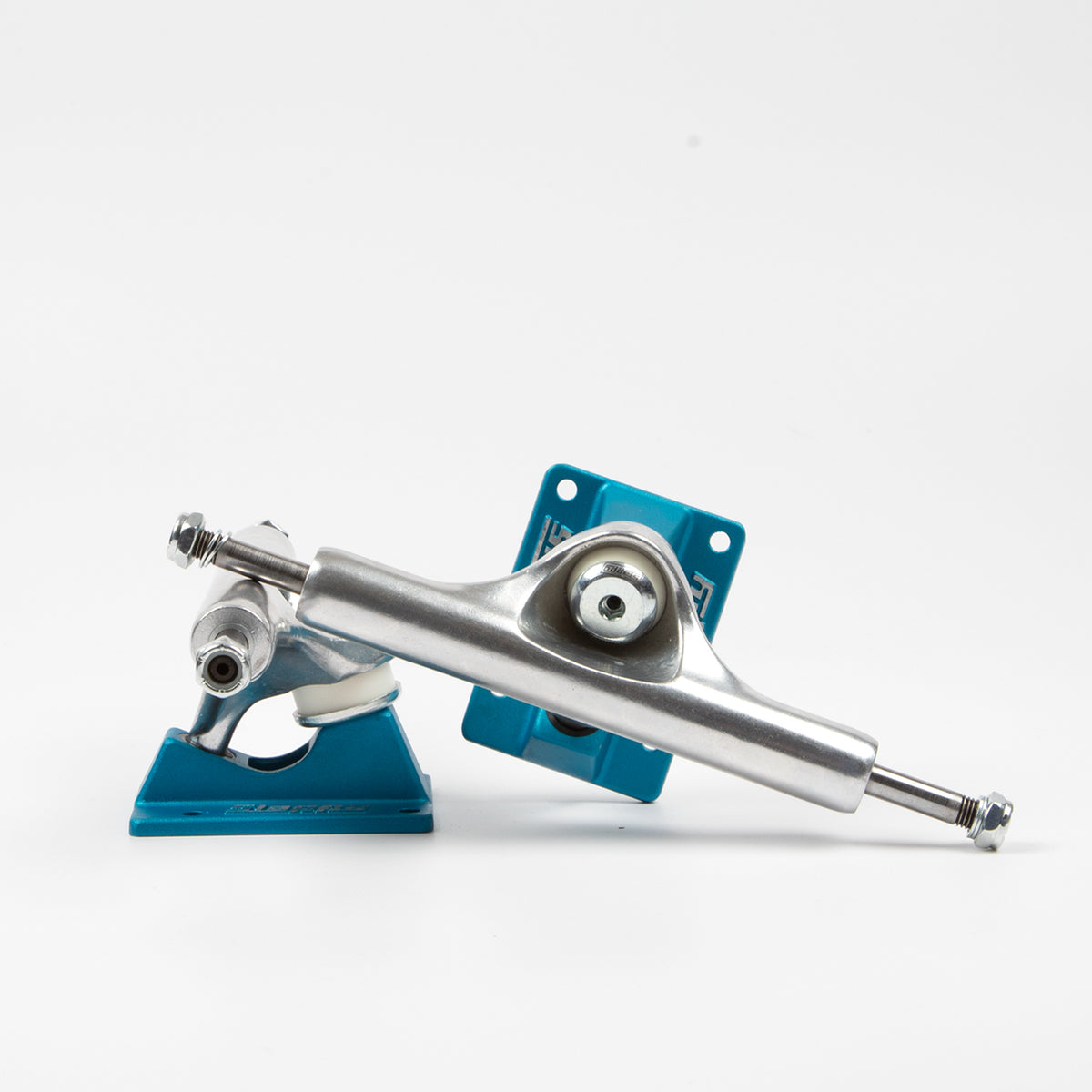 Slappy Trucks - (Pair) 8.25" ST1 Inverted Hollow Lights Ultra Low Kingpin Skateboard Trucks - Polished / Light Blue