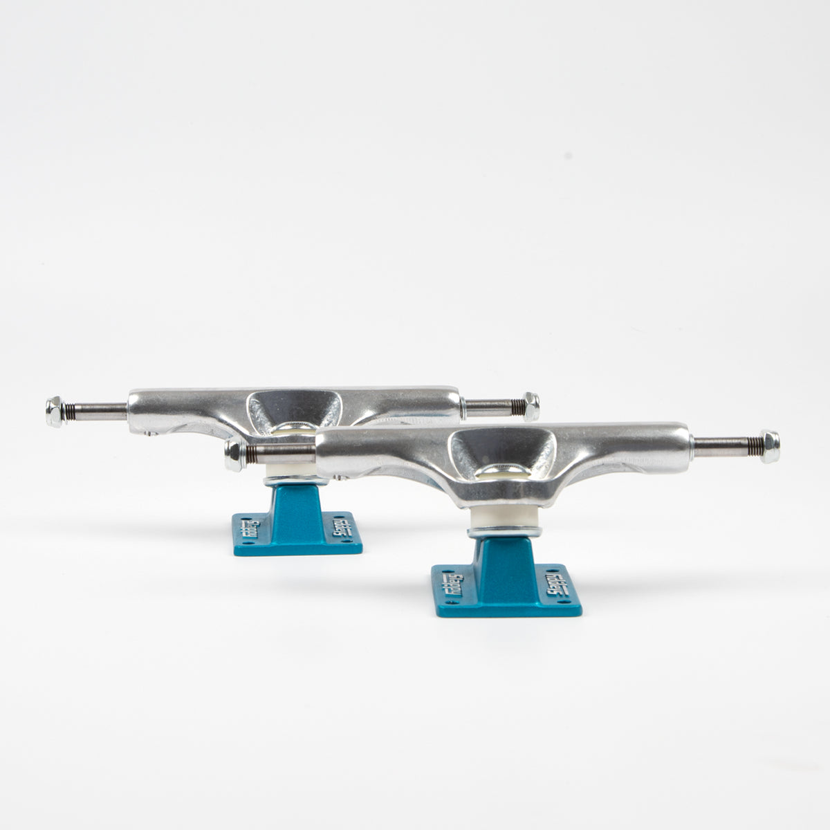 Slappy Trucks - (Pair) 8.25" ST1 Inverted Hollow Lights Ultra Low Kingpin Skateboard Trucks - Polished / Light Blue