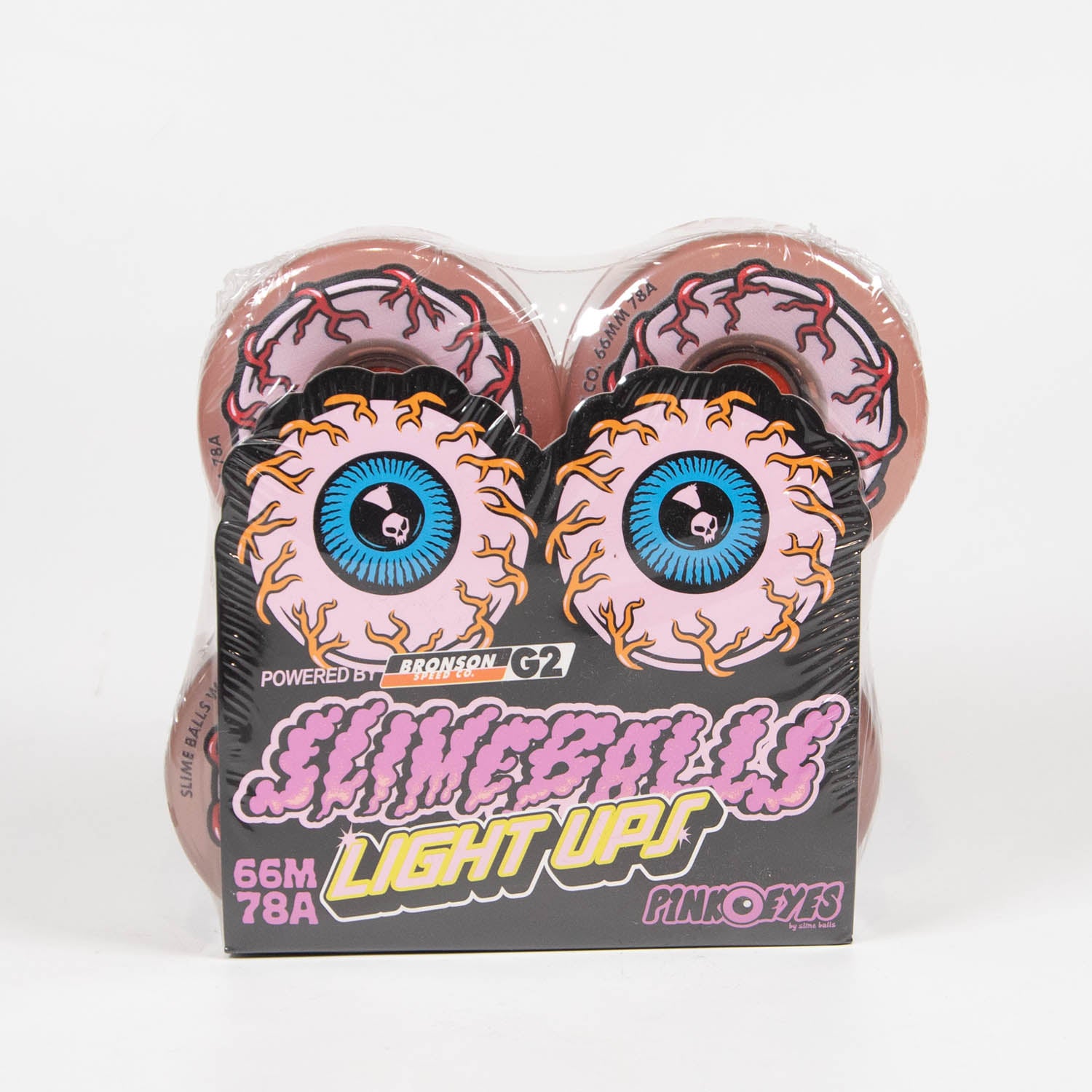 Slime Balls - 66mm (78a) Pink Eyes Light Ups OG Skateboard Wheels - Pink