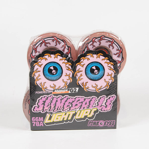Slime Balls - 66mm (78a) Pink Eyes Light Ups OG Skateboard Wheels - Pink
