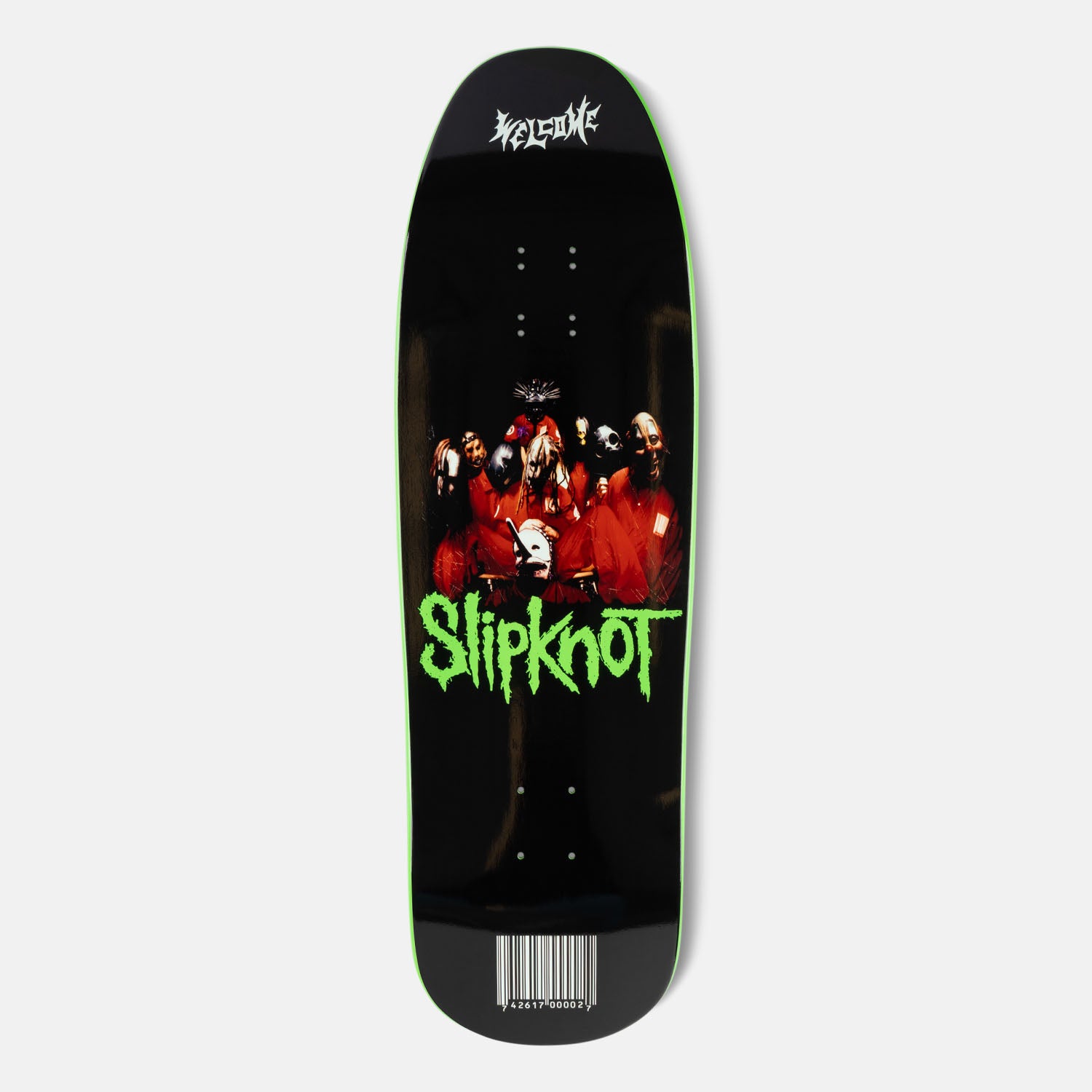 Welcome Skateboards - 9.67" Slipknot Self-Titled on Gaia Skateboard Deck - Black / Green Dip