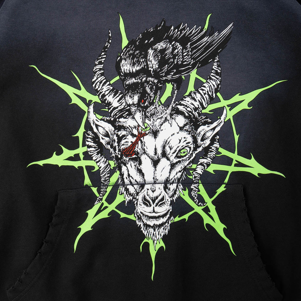 Welcome Skateboards - Ravenous Distressed Sun Fade Hooded Sweatshirt - Black Fade