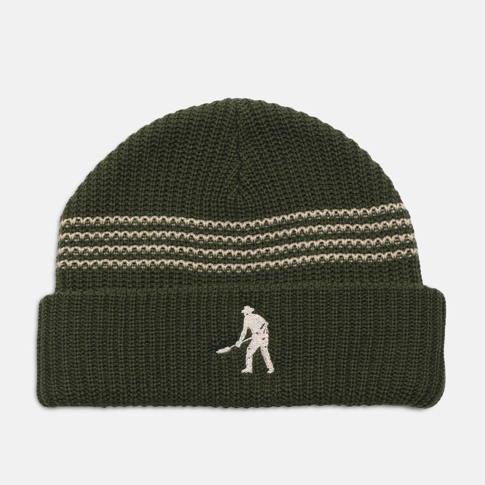 Pass Port Skateboards - Digger Striped Knit Beanie - Olive / Cream