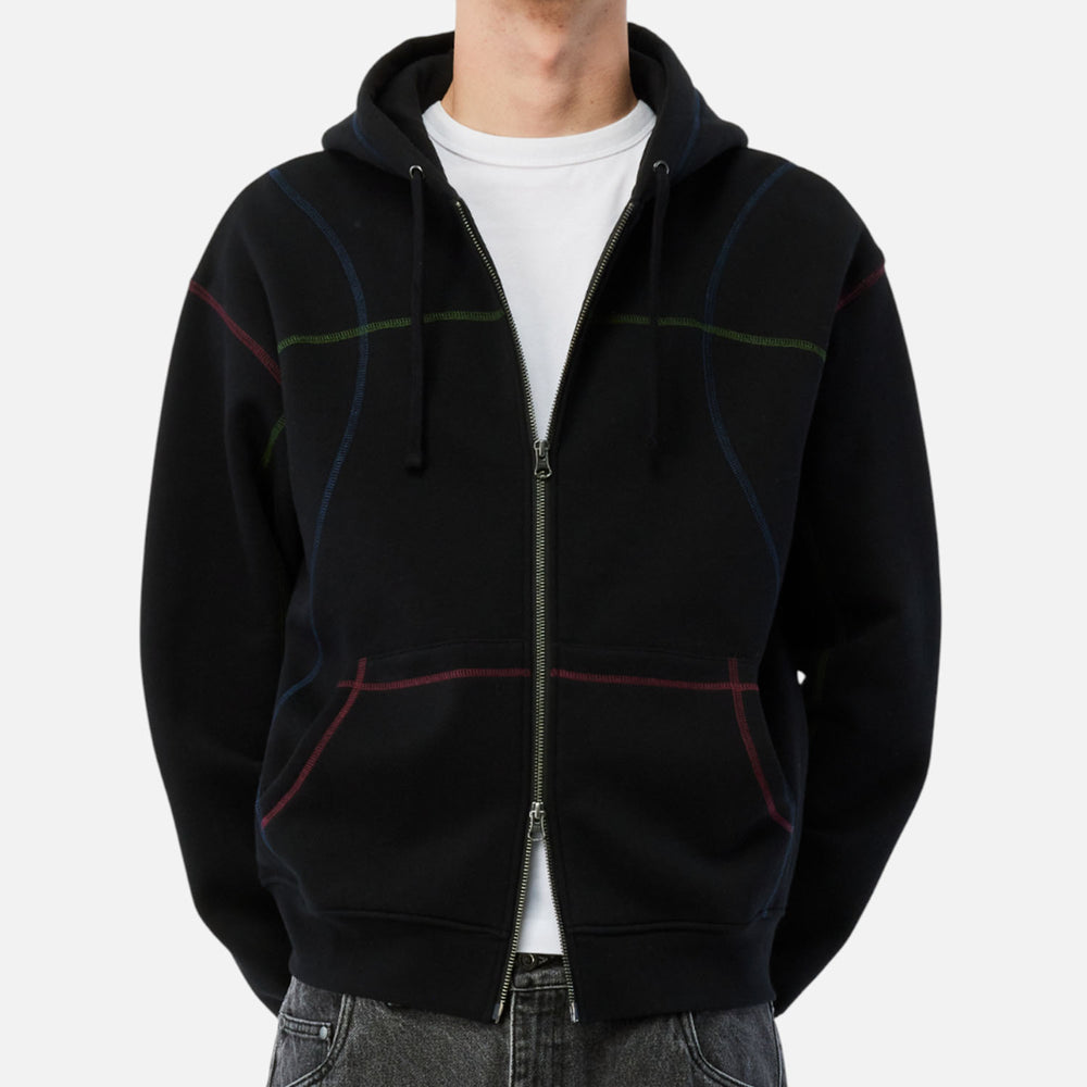 Dime MTL - Court Zip Hooded Sweatshirt - Black / Multi