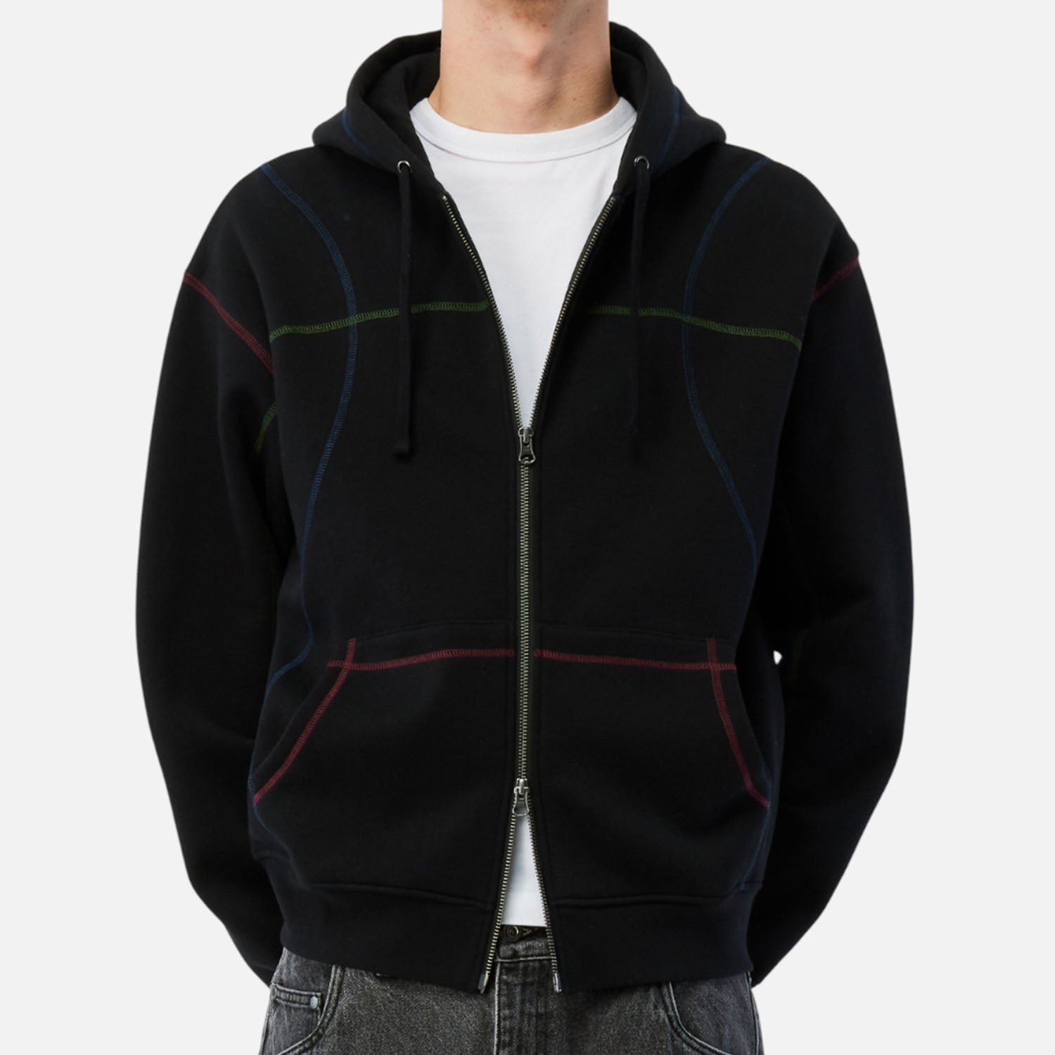 Dime MTL - Court Zip Hooded Sweatshirt - Black / Multi