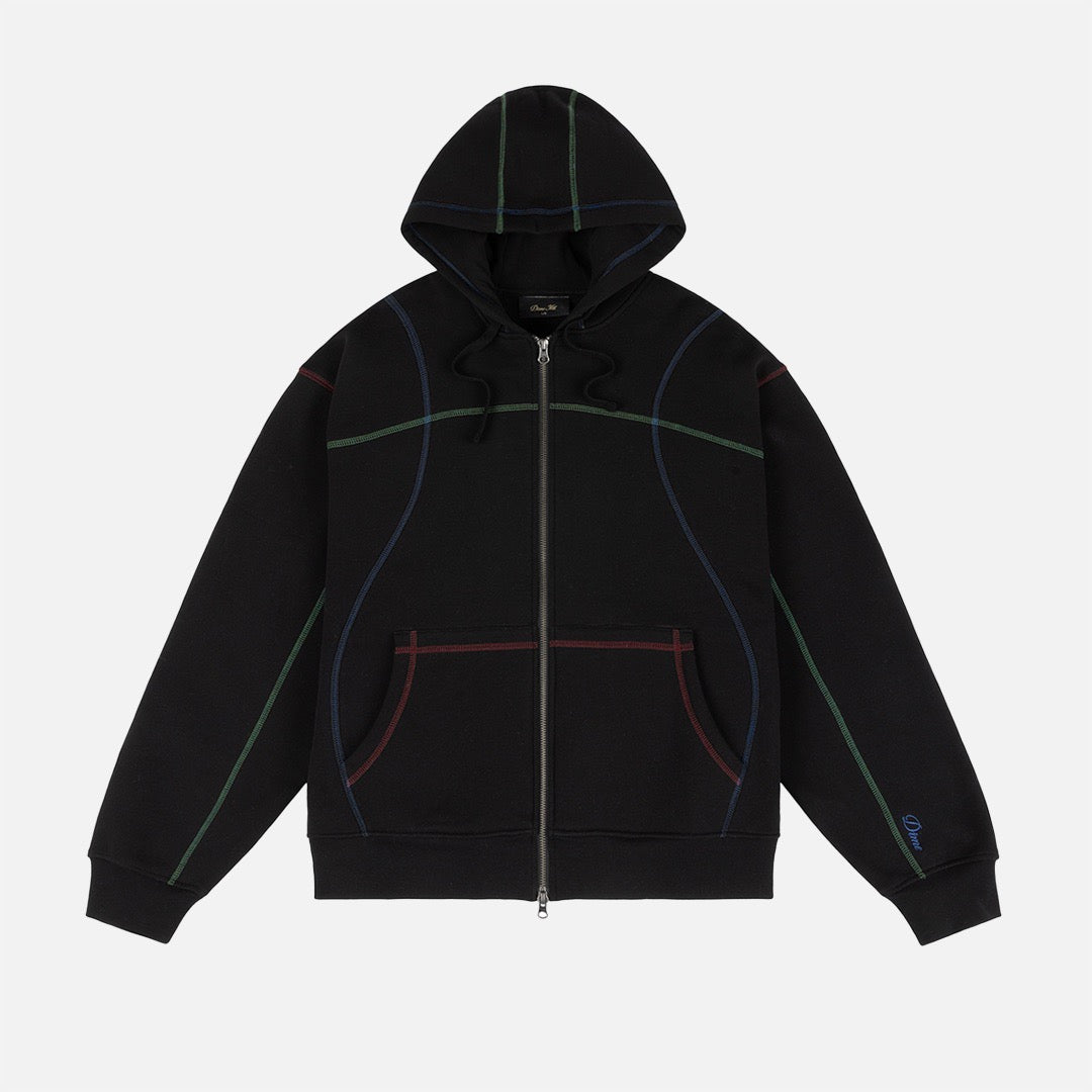 Dime MTL - Court Zip Hooded Sweatshirt - Black / Multi