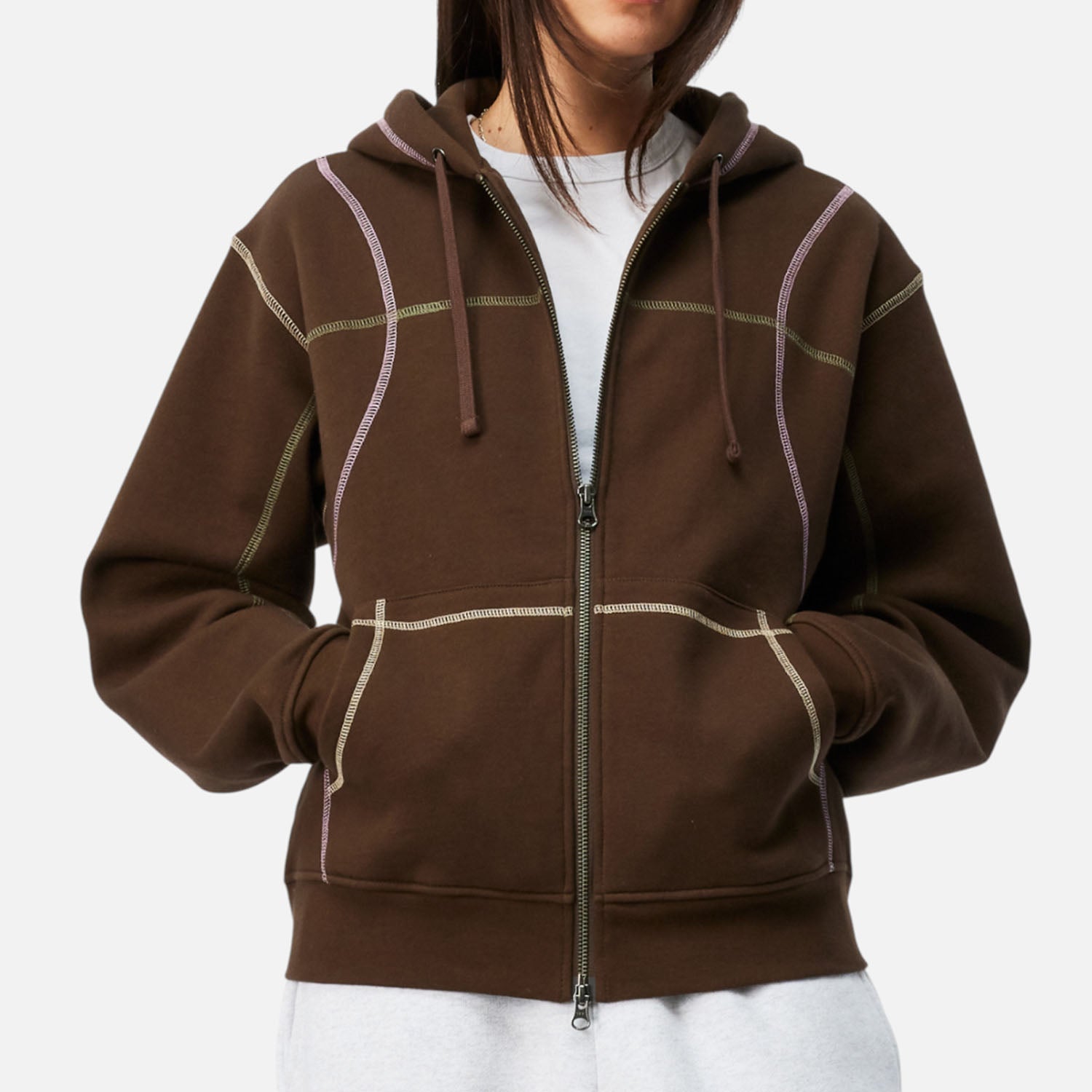 Dime MTL - Court Zip Hooded Sweatshirt - Brown / Multi