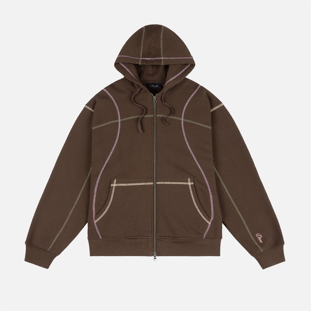 Dime MTL - Court Zip Hooded Sweatshirt - Brown / Multi