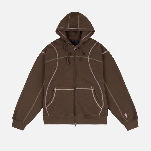 Dime MTL - Court Zip Hooded Sweatshirt - Brown / Multi
