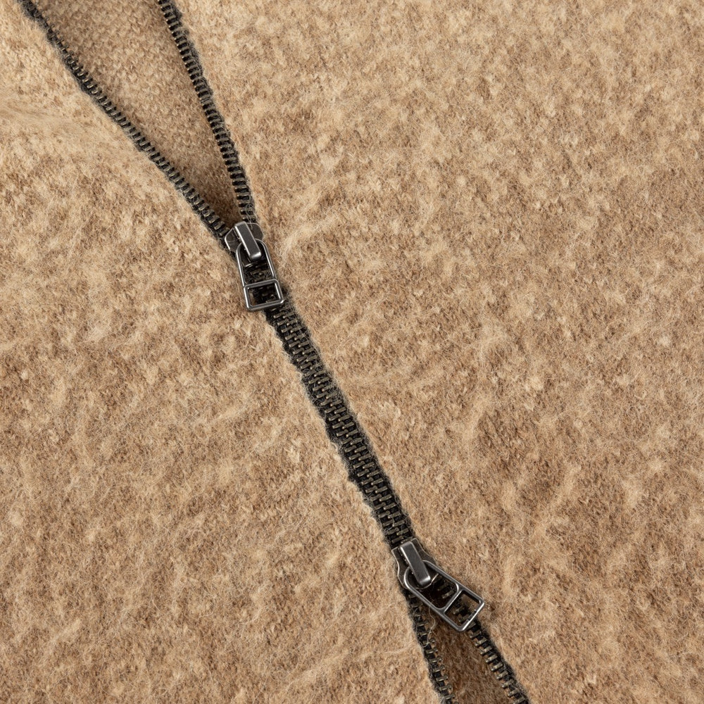 Dime MTL - Mohair Double Zip Knitted Cardigan - Camel