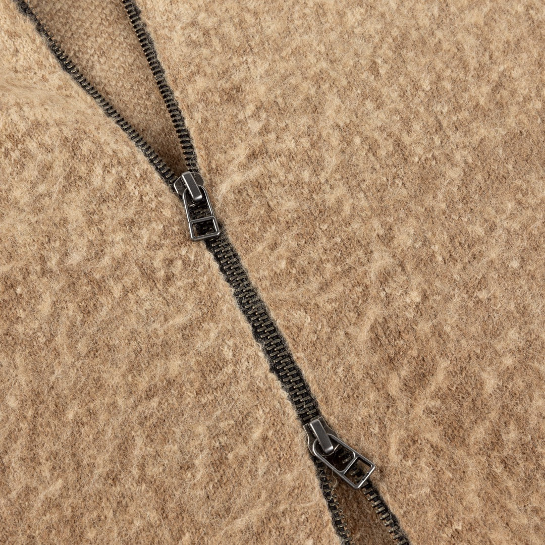 Dime MTL - Mohair Double Zip Knitted Cardigan - Camel