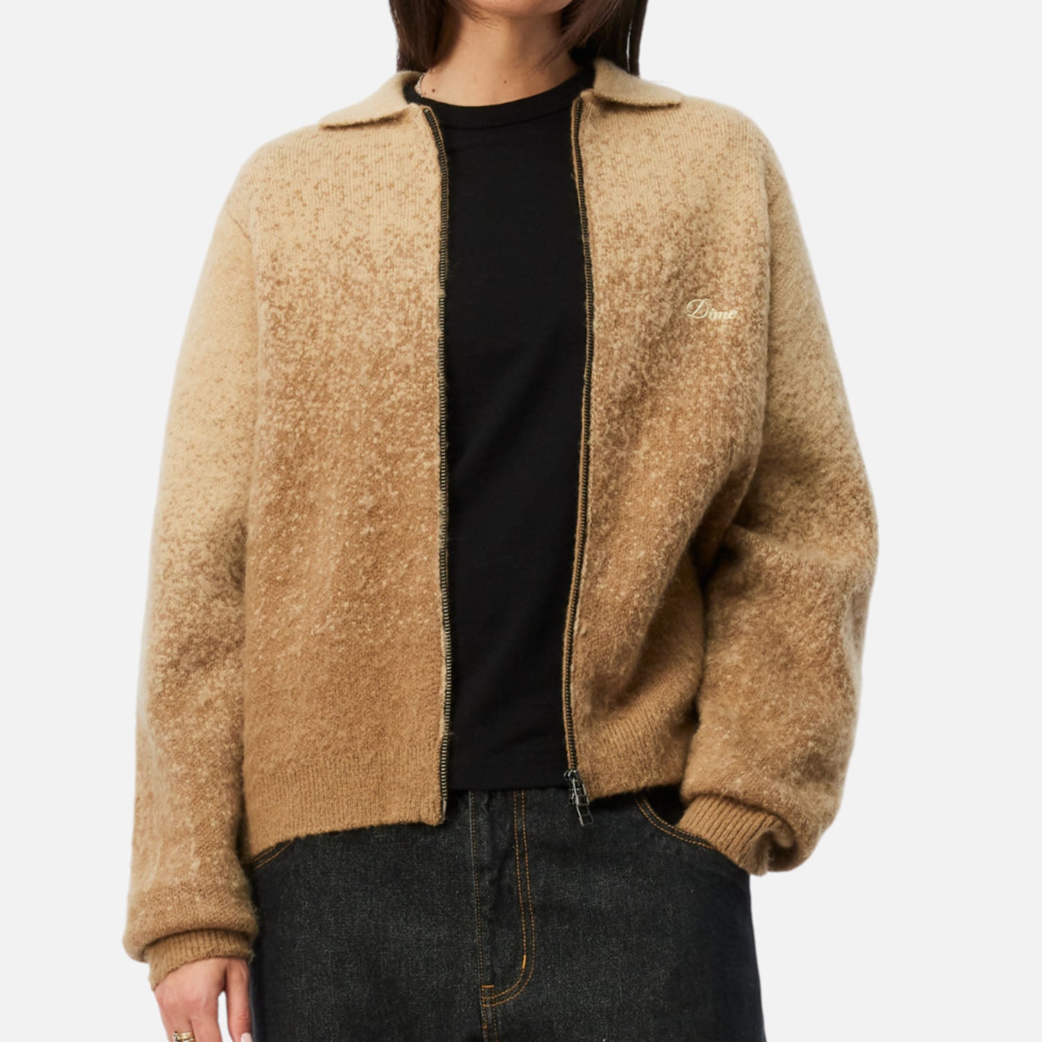 Dime MTL - Mohair Double Zip Knitted Cardigan - Camel | Welcome