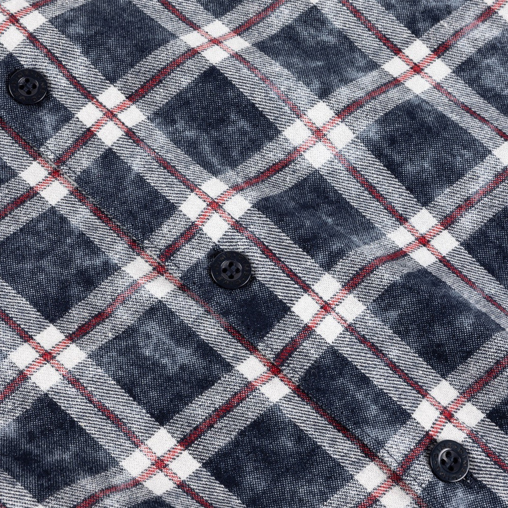Dime MTL - Plaid Flannel Longsleeve Shirt - Bleached Navy