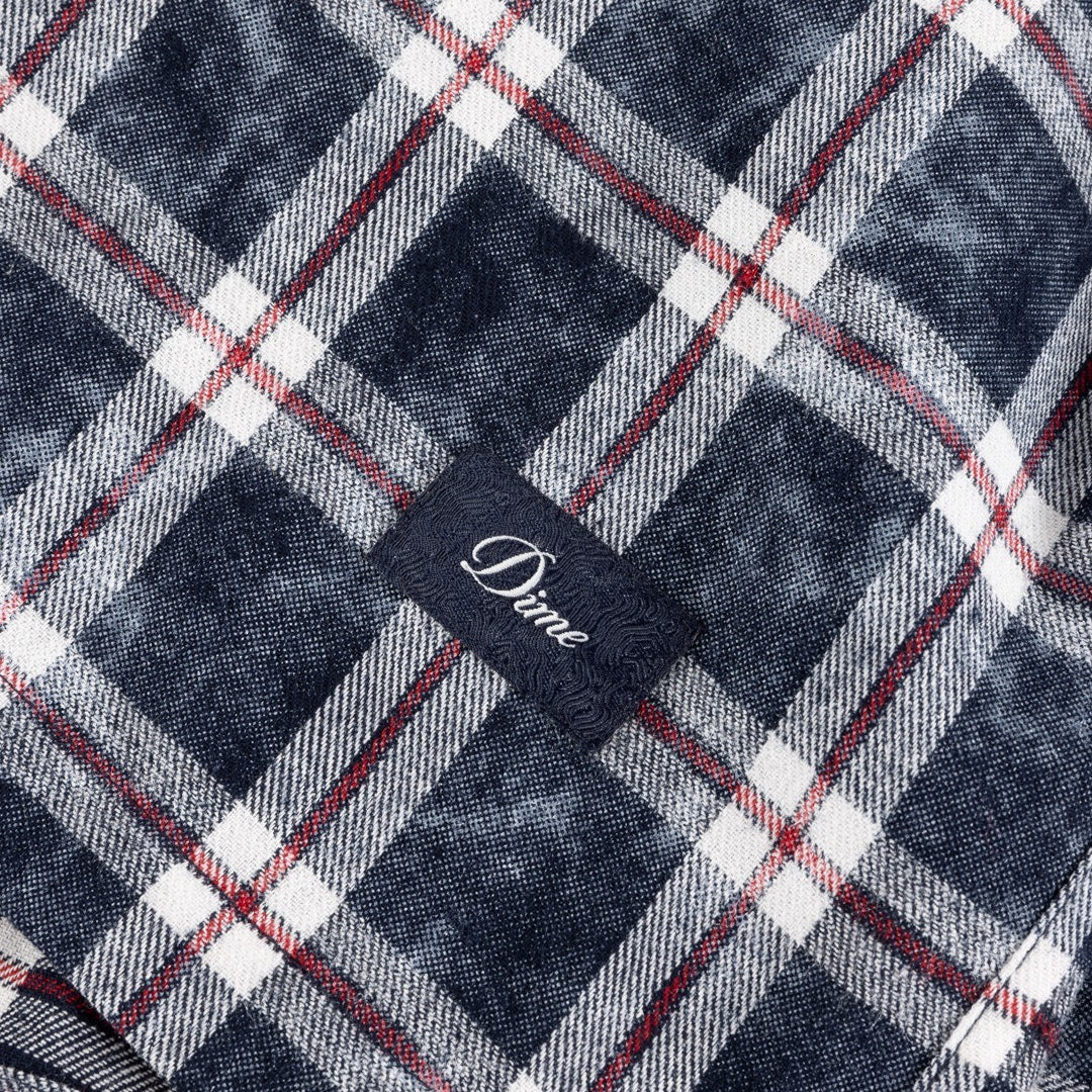 Dime MTL - Plaid Flannel Longsleeve Shirt - Bleached Navy