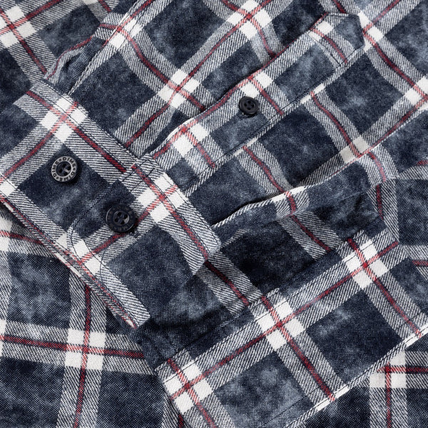 Dime MTL - Plaid Flannel Longsleeve Shirt - Bleached Navy