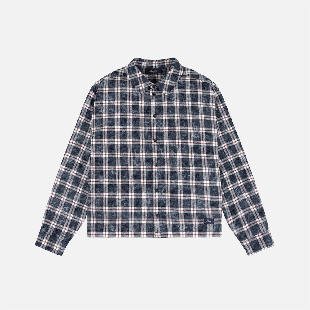 Dime MTL - Plaid Flannel Longsleeve Shirt - Bleached Navy