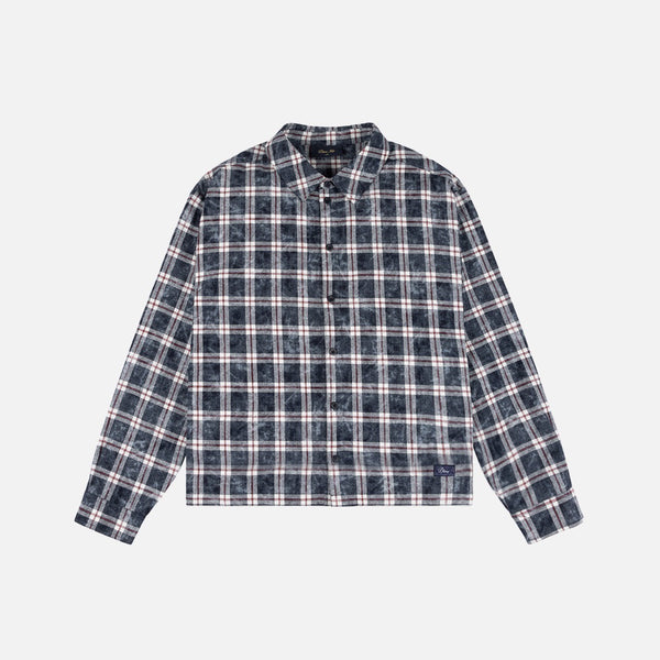 Dime MTL - Plaid Flannel Longsleeve Shirt - Bleached Navy