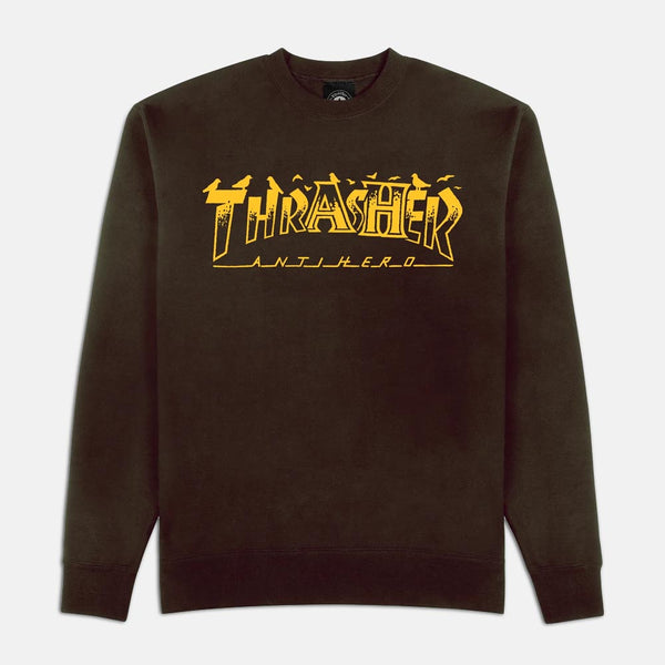 Thrasher - Anti Hero Mag Pigeon Crewneck Sweatshirt - Dark Chocolate