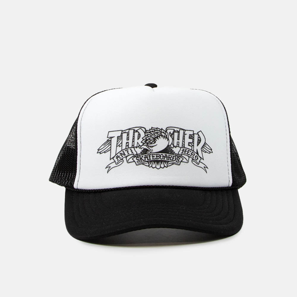 Thrasher - Anti Hero Mag Banner Trucker Cap - Black / Black / White