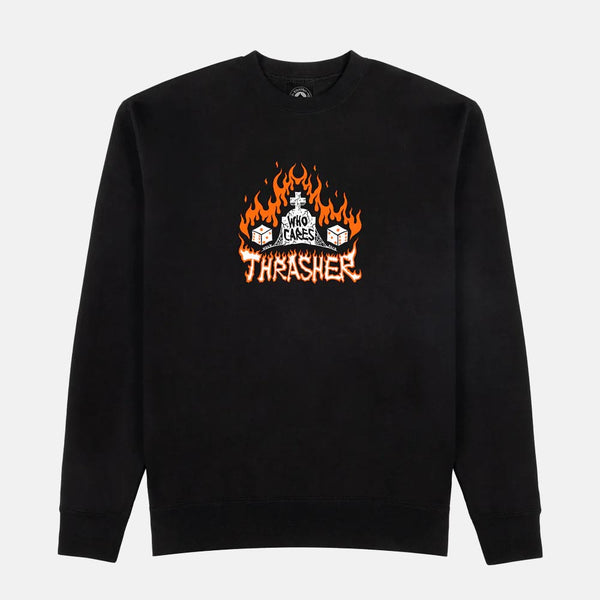 Thrasher - Neckface Who Cares Crewneck Sweatshirt - Black