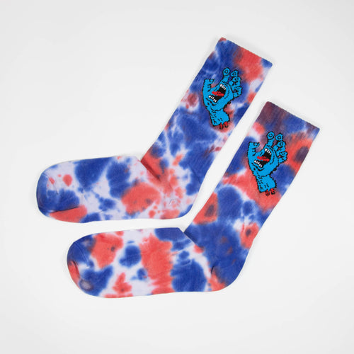 Santa Cruz - Screaming Hand Tie Dye Socks - White / Cobalt / Astro Dust