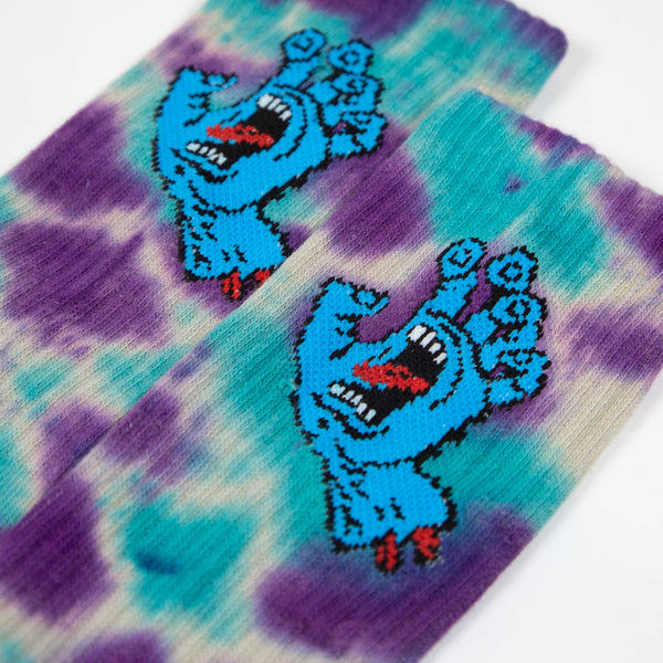 Santa Cruz - Screaming Hand Tie Dye Socks - Oat / Purple / Aqua