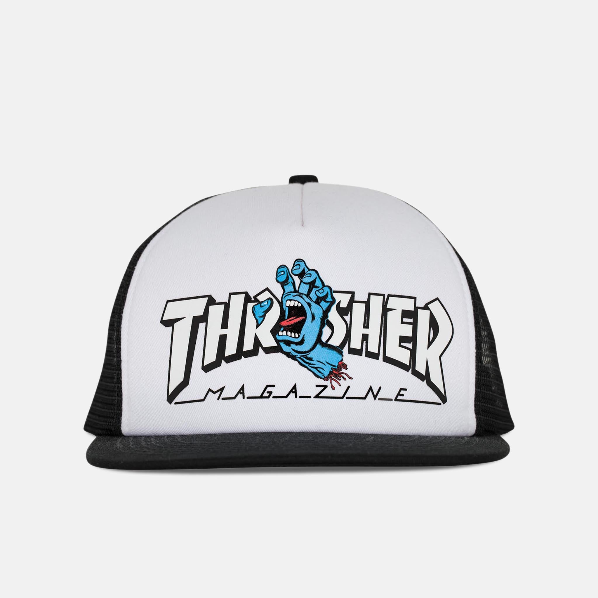 Santa Cruz Thrasher Screaming Logo Mesh Trucker Cap White