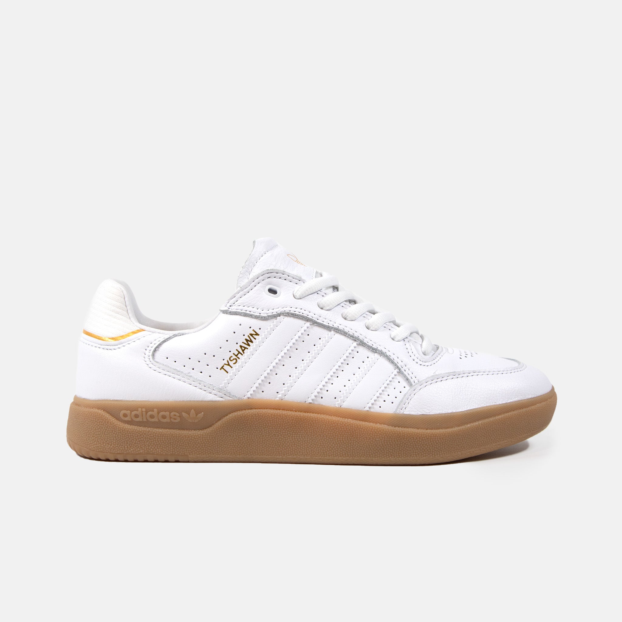 Adidas white shop shoes gum sole