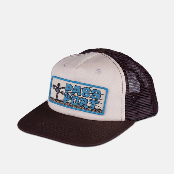Pass Port Skateboards - Water Restrictions Workers Trucker Cap - Choc / Off White