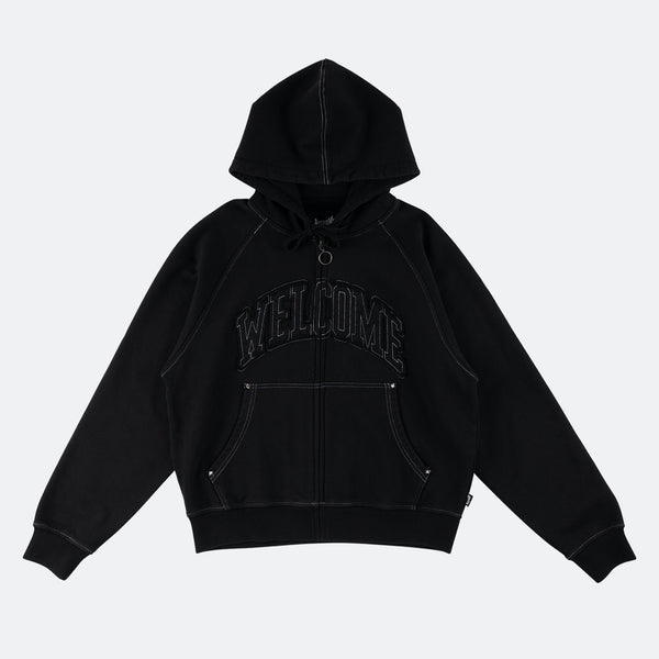 Welcome Skateboards - Kellen Cropped Stud Zip Hooded Sweatshirt - Black / White