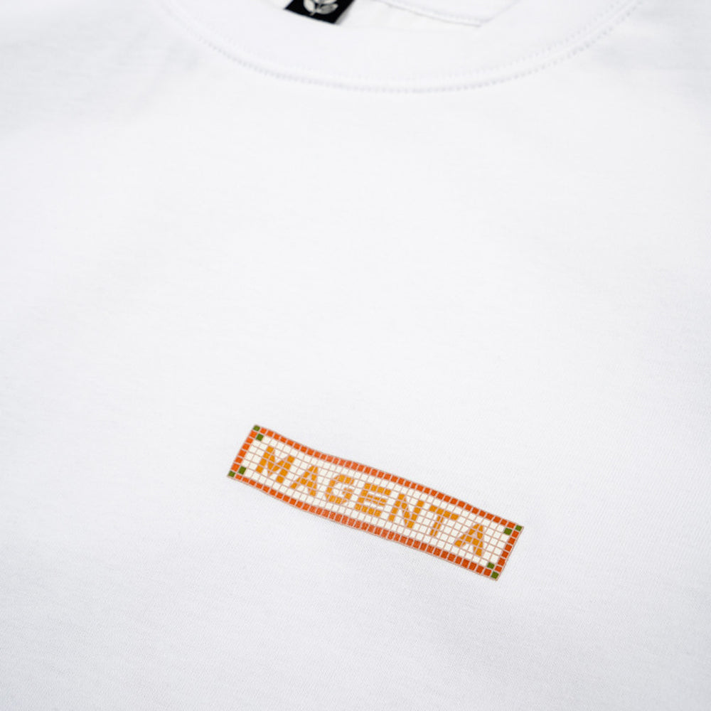 Magenta Skateboards Mosaic White T-Shirt Front Print
