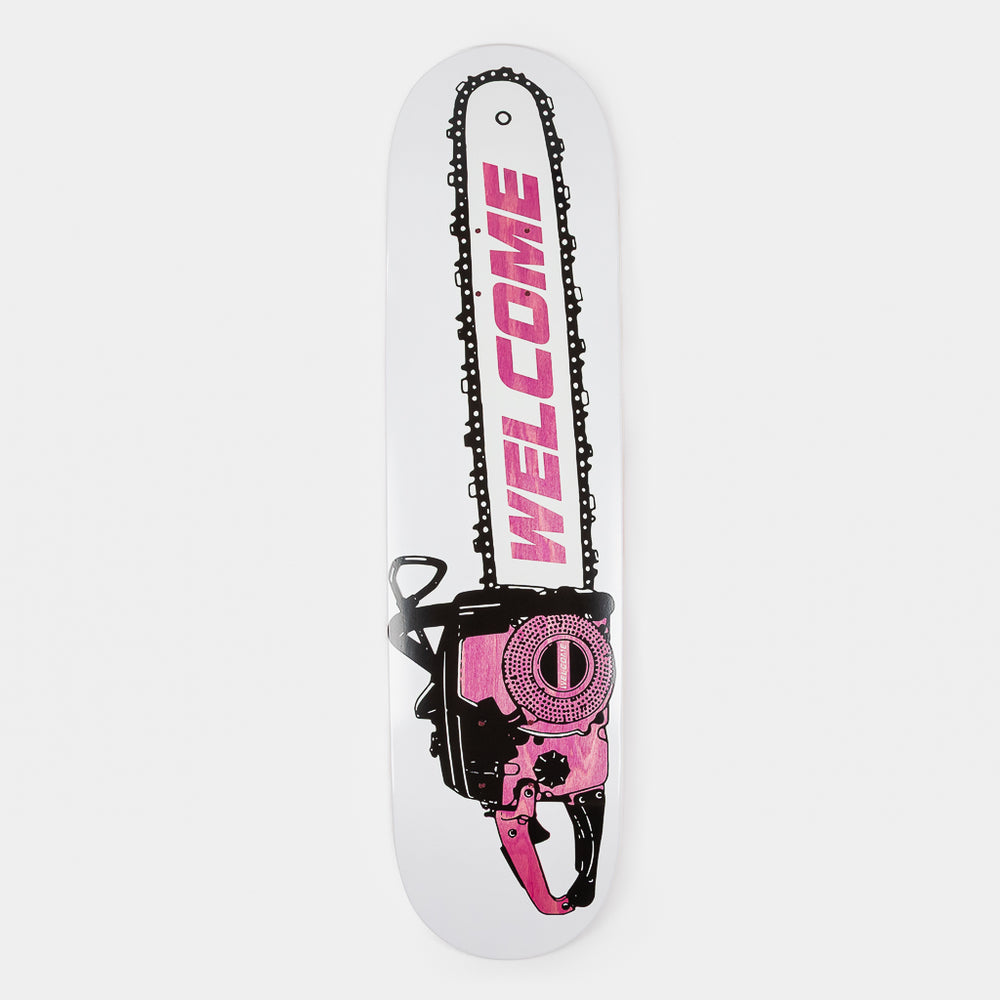 Welcome Skate Store 8.0" Chainsaw White And PinK Skateboard Deck