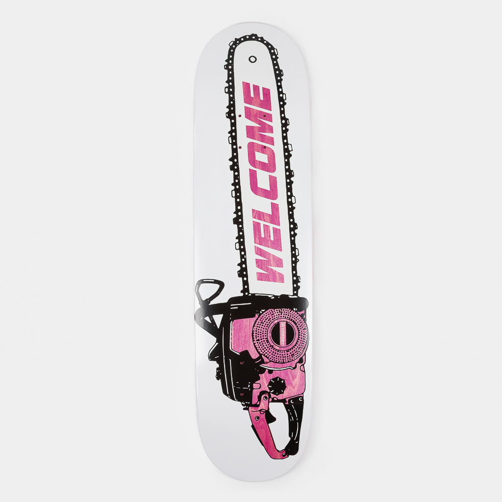 Welcome Skate Store 8.0" Chainsaw White And PinK Skateboard Deck