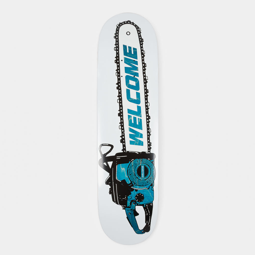 Welcome Skate Store 8.25" Chainsaw White And Blue Skateboard Deck
