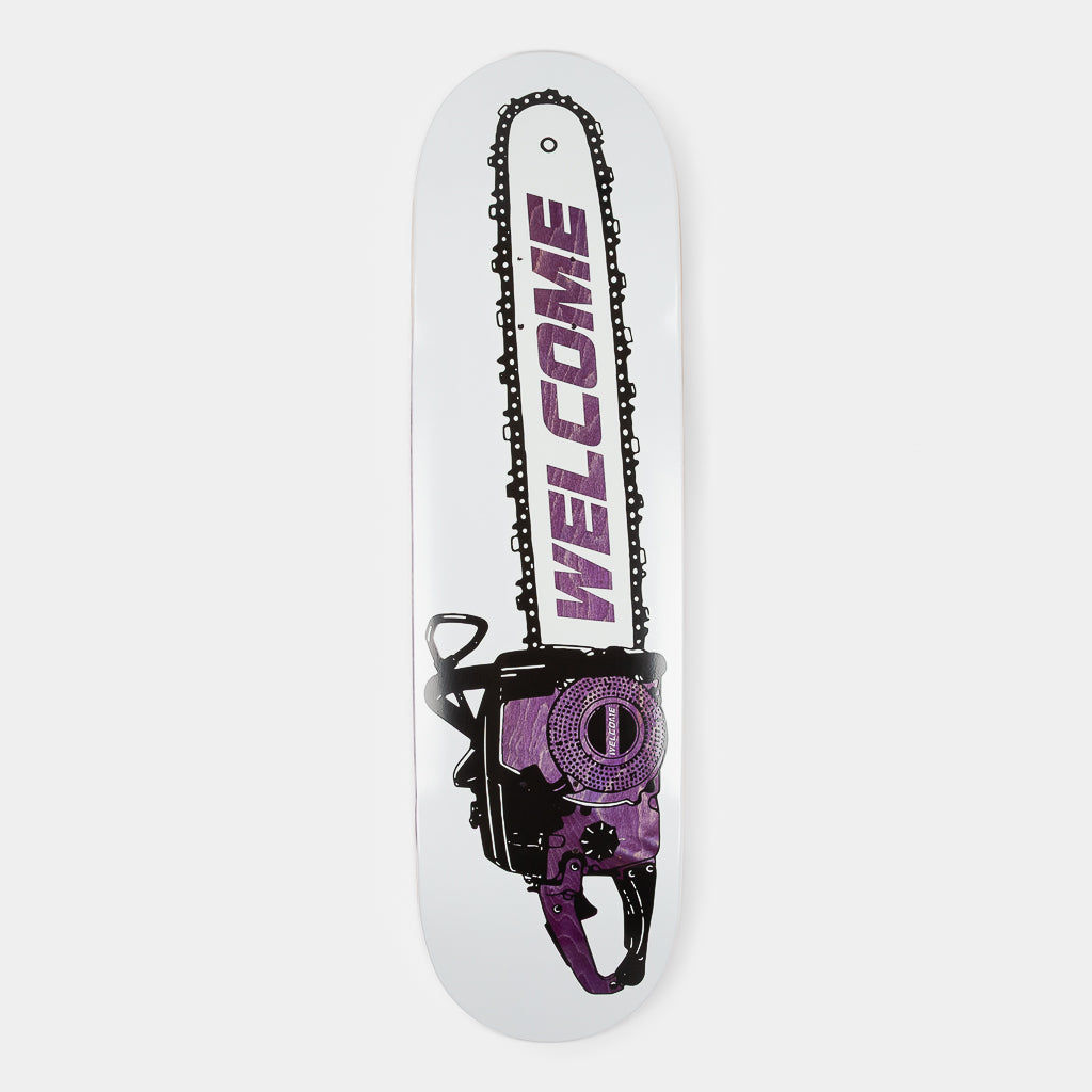 Welcome Skate Store 8.625" Chainsaw White And Purple Skateboard Deck