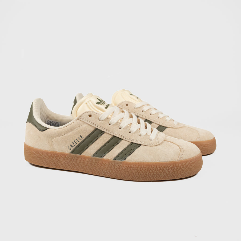 Adidas Skateboarding Gazelle ADV Shoes Ecru Tint Focus Olive