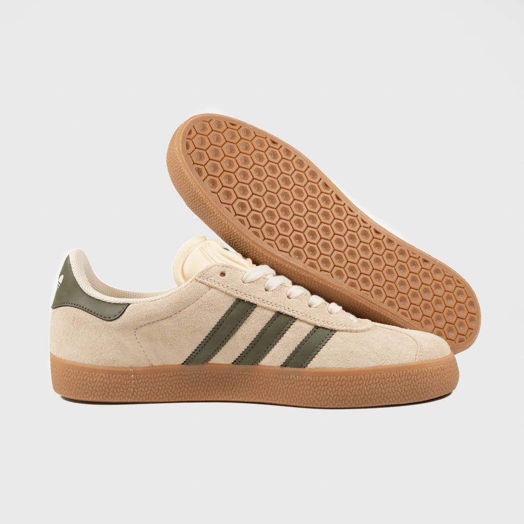 Adidas Skateboarding Gazelle ADV Shoes Ecru Tint Focus Olive Gum UK 6