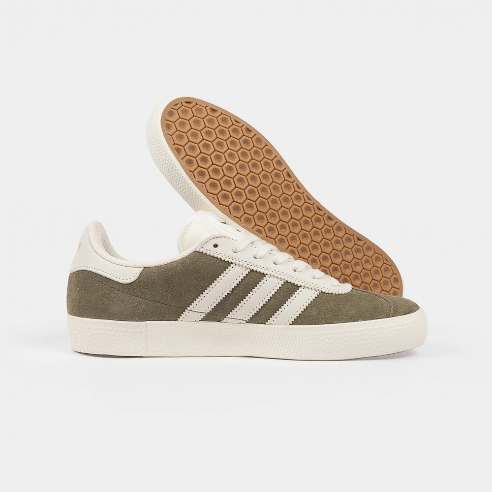 Adidas Skateboarding Olive Strata And White Suede Gazelle ADV Skate Shoes 