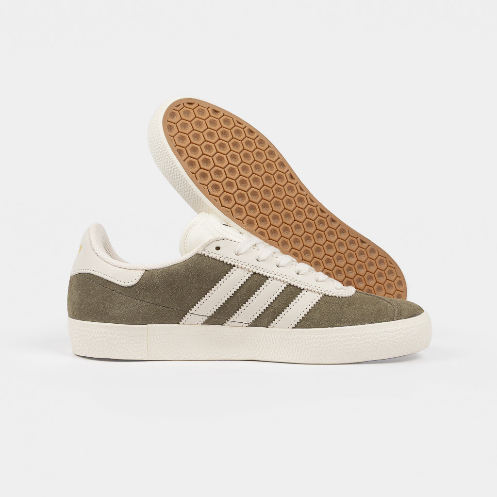 Adidas Skateboarding Olive Strata And White Suede Gazelle ADV Skate Shoes 