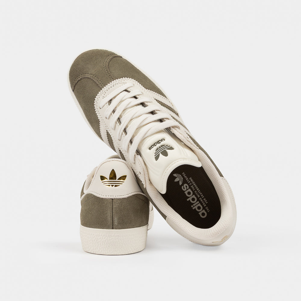 Adidas Skateboarding Olive Strata And White Suede Gazelle ADV Skate Shoes 