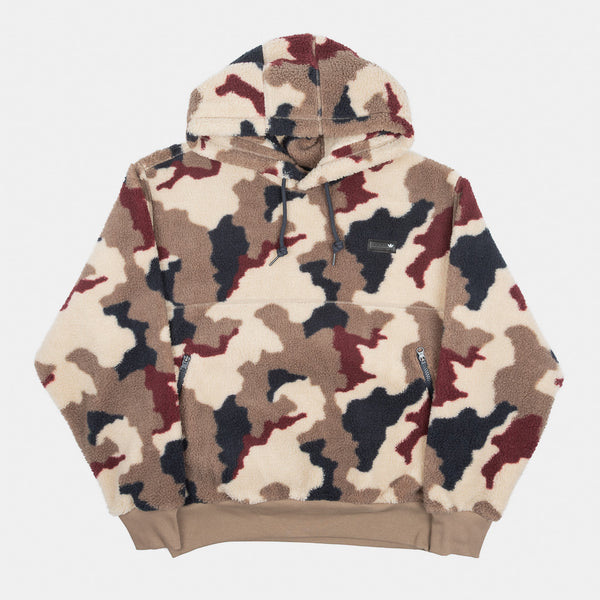 Adidas Skateboarding - High Pile Fleece Hooded Sweatshirt - Khaki Three / Khaki Six / Aurora Ink / Shadow Red